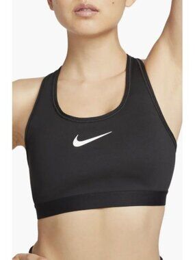 Nike Dri Fit Swish High Support Sports Bra Swoosh Racerback in Black Size L